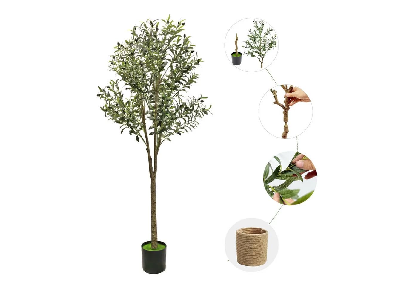 SEHAUSEU Künstlicher Olivenbaum Grün 180 cm mit Korb - Bild 3