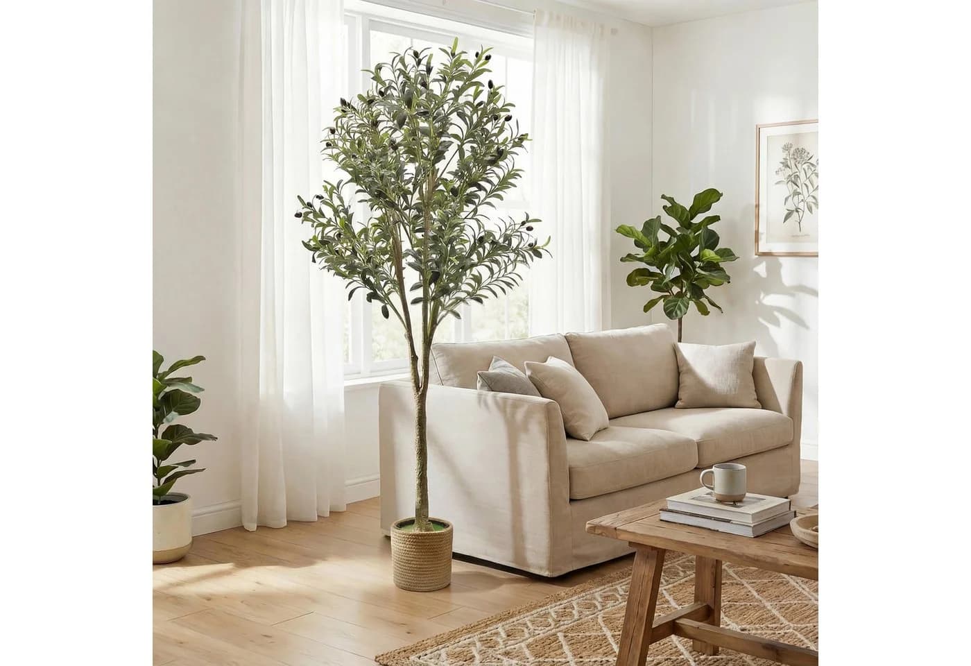 SEHAUSEU Künstlicher Olivenbaum Grün 180 cm mit Korb - Bild 4