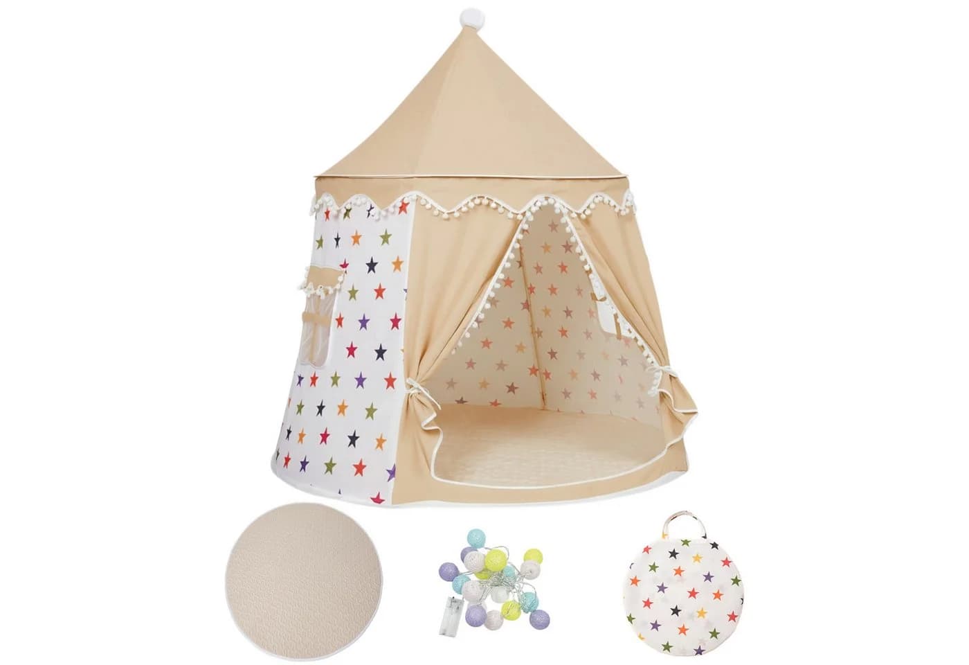 SEHAUSEU Spielzelt Kinderzelt mit Bodenmatte und Lichterkette Rosa/Braun - Bild 2