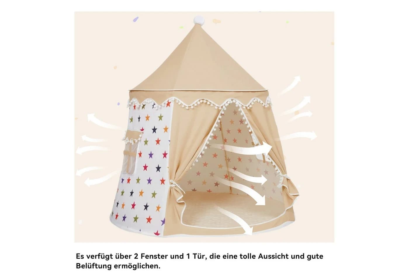 SEHAUSEU Spielzelt Kinderzelt mit Bodenmatte und Lichterkette Rosa/Braun - Bild 4
