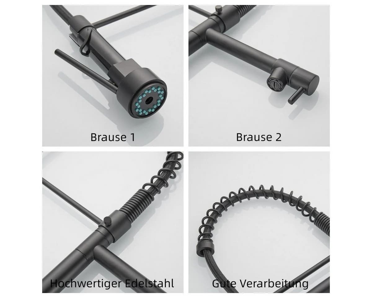 SEHAUSEU Küchenarmatur Wasserhahn Schwarz/Silber Edelstahl - Bild 3