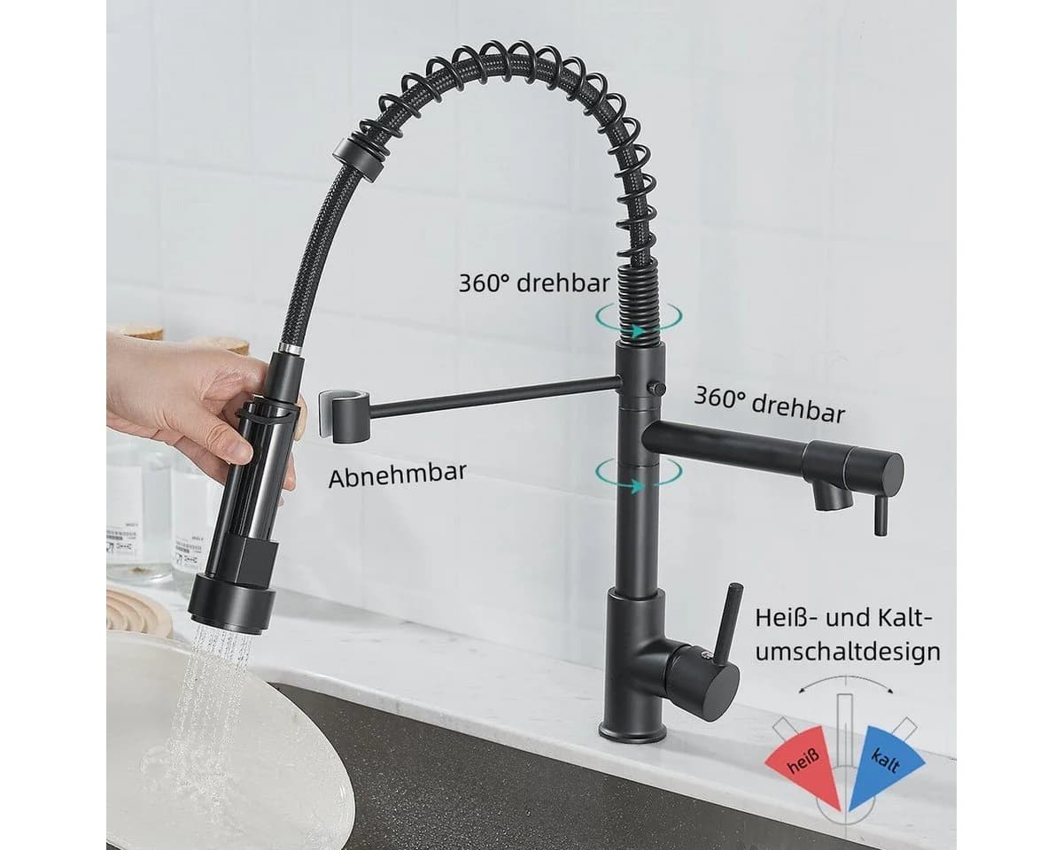 SEHAUSEU Küchenarmatur Wasserhahn Schwarz/Silber Edelstahl - Bild 4