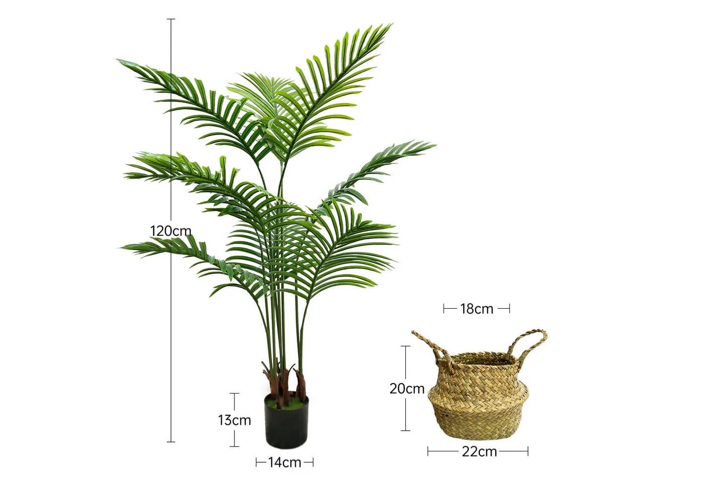 SEHAUSEU Künstliche Palme 120 cm Grün mit Bambuskorb
