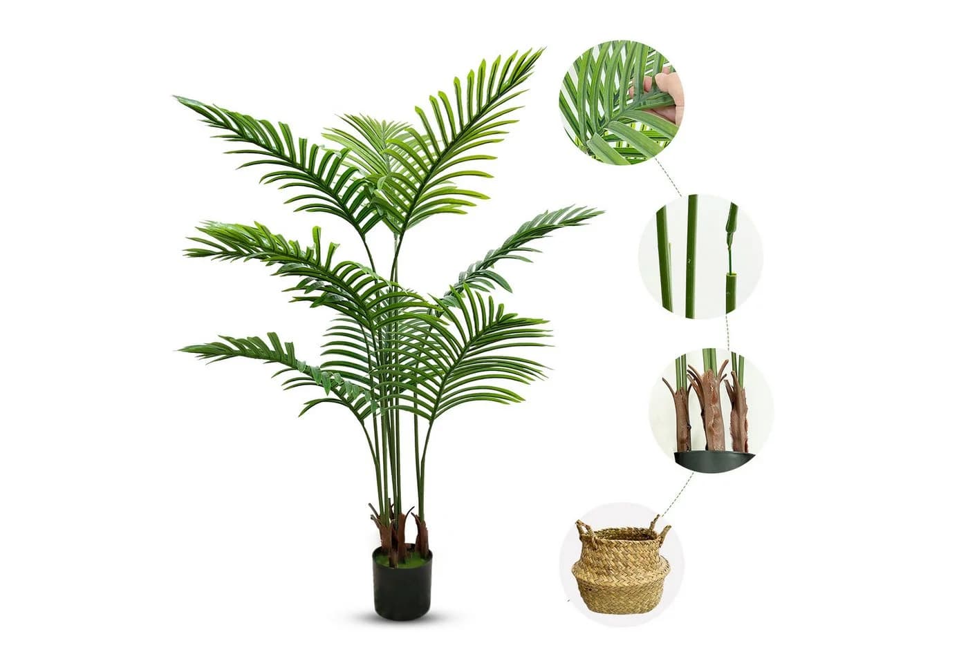 SEHAUSEU Künstliche Palme 120 cm Grün mit Bambuskorb - Bild 3