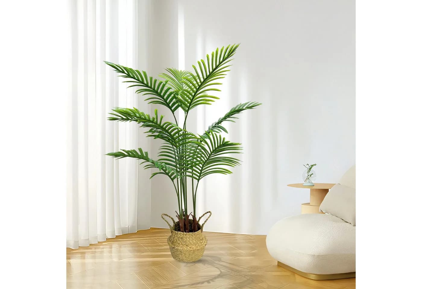 SEHAUSEU Künstliche Palme 120 cm Grün mit Bambuskorb - Bild 4