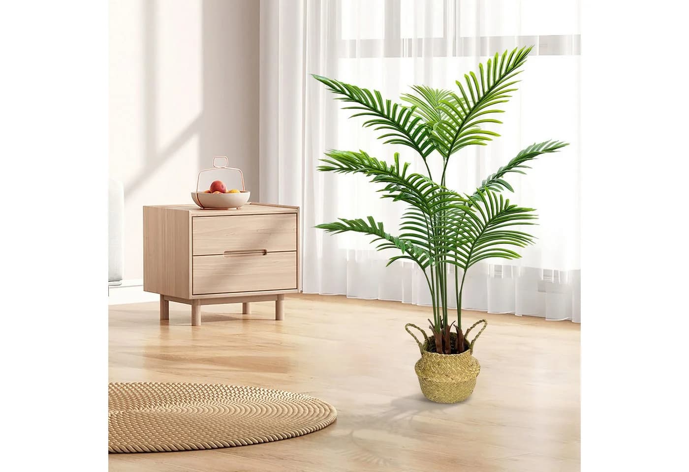 SEHAUSEU Künstliche Palme 120 cm Grün mit Bambuskorb - Bild 5