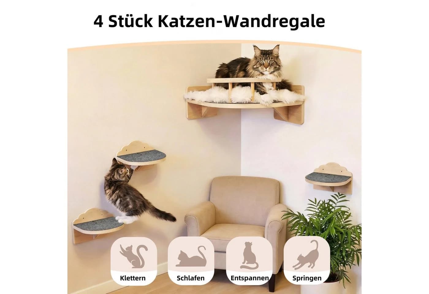 SEHAUSEU Katzen-Kletterwand 4-tlg. Beige mit Liegeschale - Bild 5