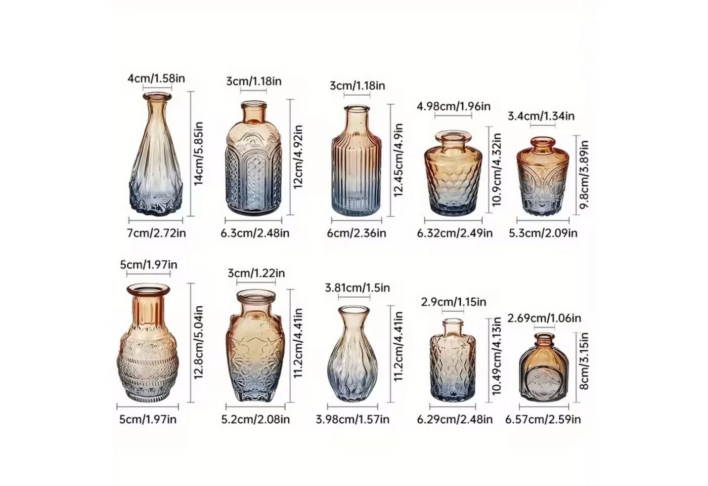 SEHAUSEU Dekovase Glas Set 10 St. Verlaufsfarben Klein