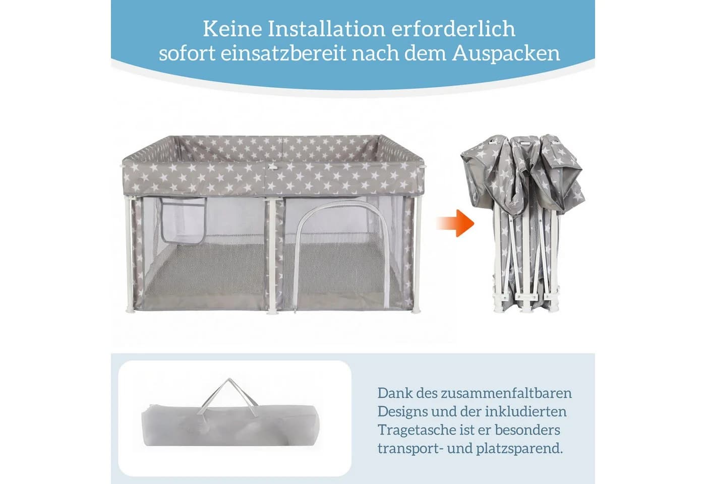 SEHAUSEU Laufgitter Zusammenklappbar mit Spielmatte & Ozeanbällen Grau - Bild 3