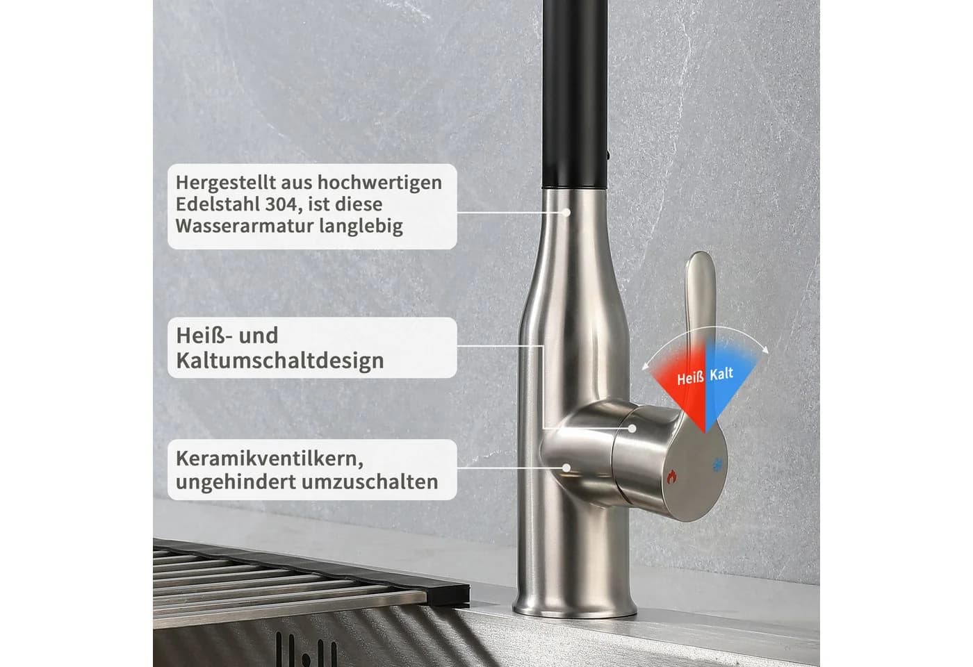 SEHAUSEU Küchenarmatur Ausziehbar Schwarz/Weiß Edelstahl - Bild 4