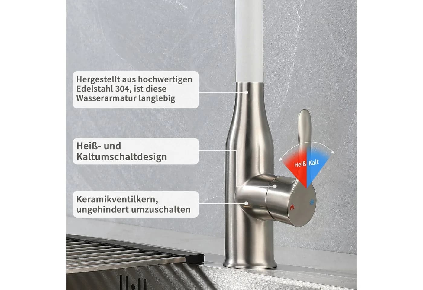 SEHAUSEU Küchenarmatur ausziehbar mit Brause Edelstahl Schwarz/Weiß - Bild 4