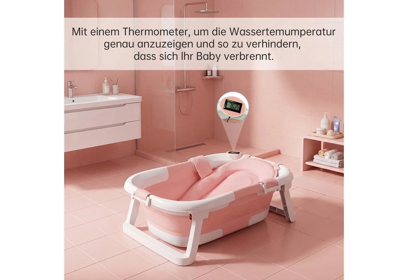 SEHAUSEU Babybadewanne mit Gestell Rosa Grau - Bild 3