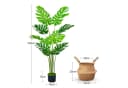 SEHAUSEU Monstera Kunstpflanze 120 cm Grün mit Bambuskorb Bild 1