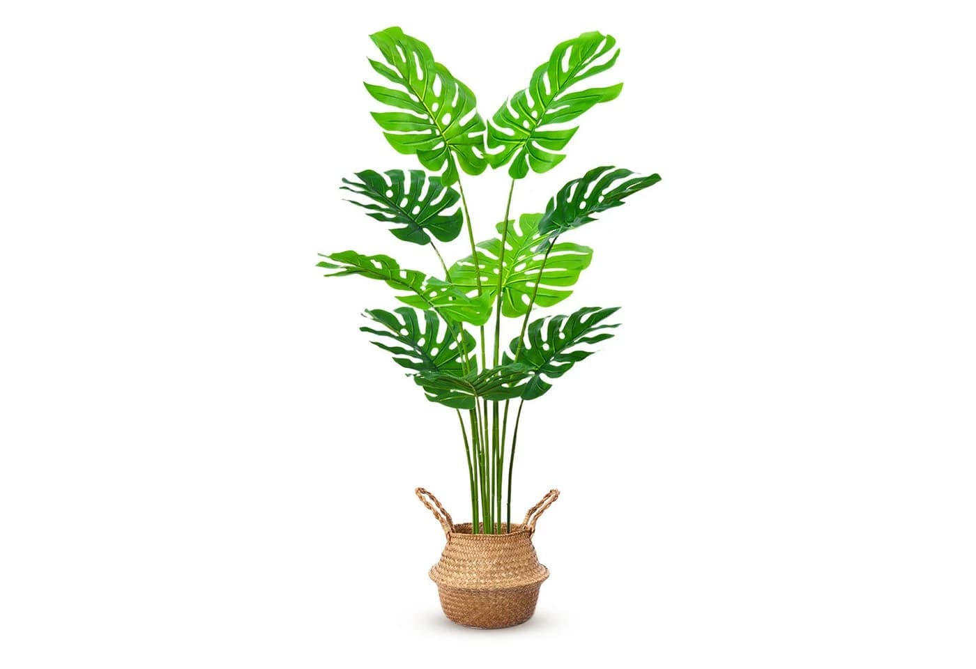 SEHAUSEU Monstera Kunstpflanze 120 cm Grün mit Bambuskorb - Bild 2
