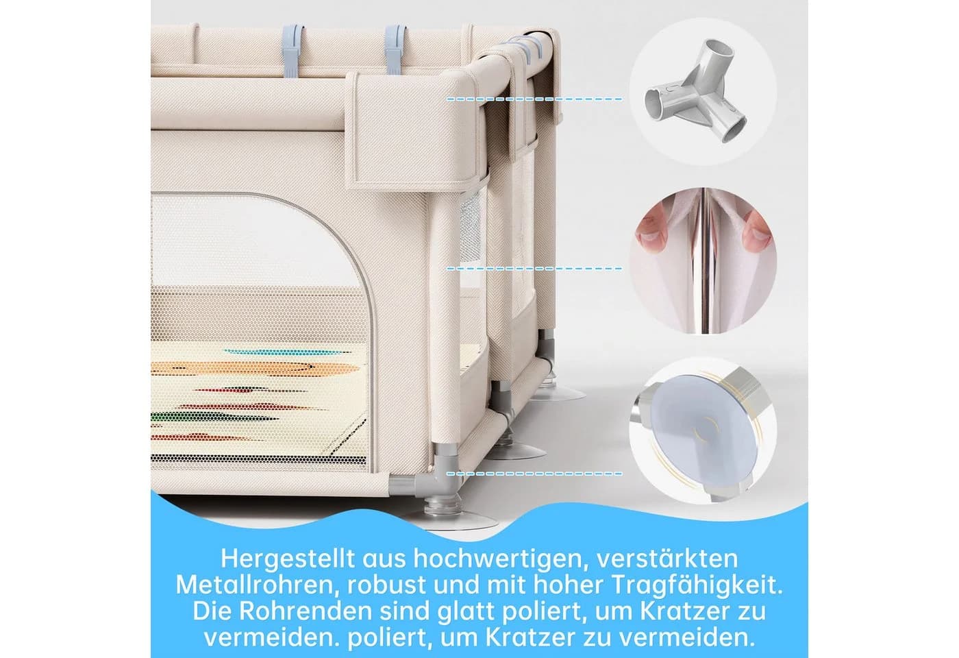 SEHAUSEU Laufgitter mit Spielmatte, Ozeanbällen & Tragetasche Beige - Bild 4