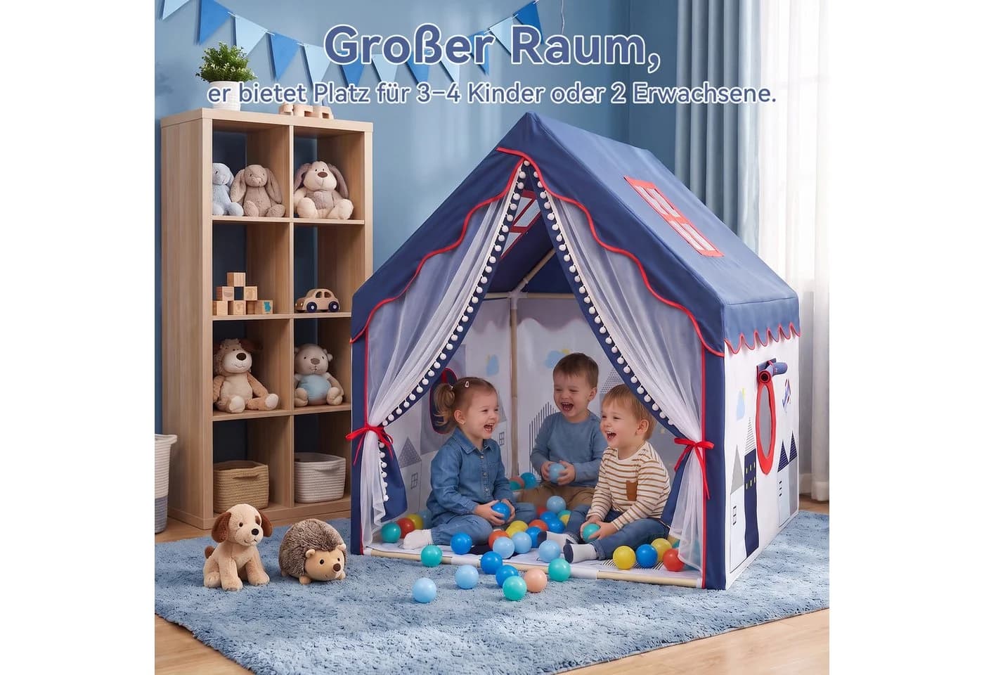SEHAUSEU Spielzelt Kinderzelt mit Bodenmatte, Lichterkette und Wimpelkette - Bild 5