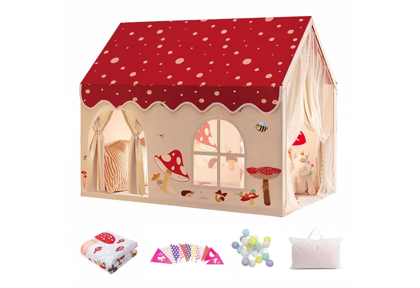 SEHAUSEU Spielzelt Kinderzelt mit Bodenmatte, Lichterkette und Wimpelkette - Bild 2