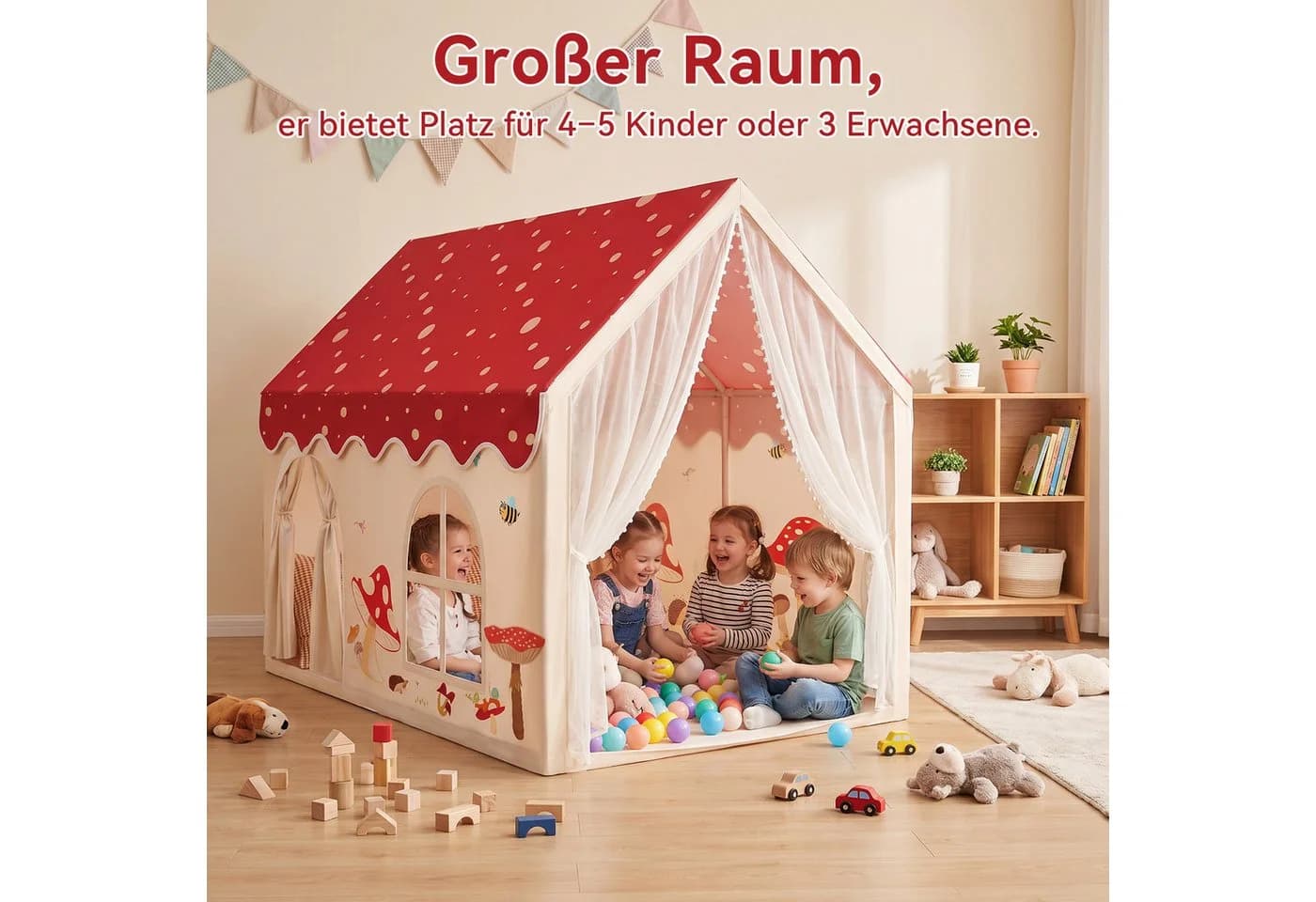 SEHAUSEU Spielzelt Kinderzelt mit Bodenmatte, Lichterkette und Wimpelkette - Bild 5