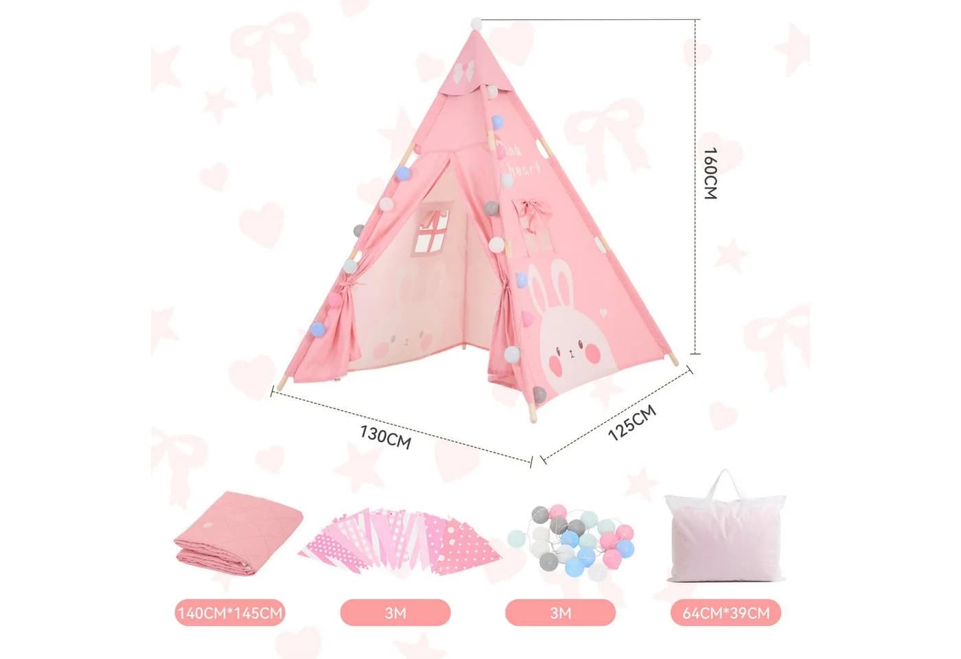 SEHAUSEU Spielzelt Tipi-Zelt Kinderzelt mit Bodenmatte Rosa/Blau