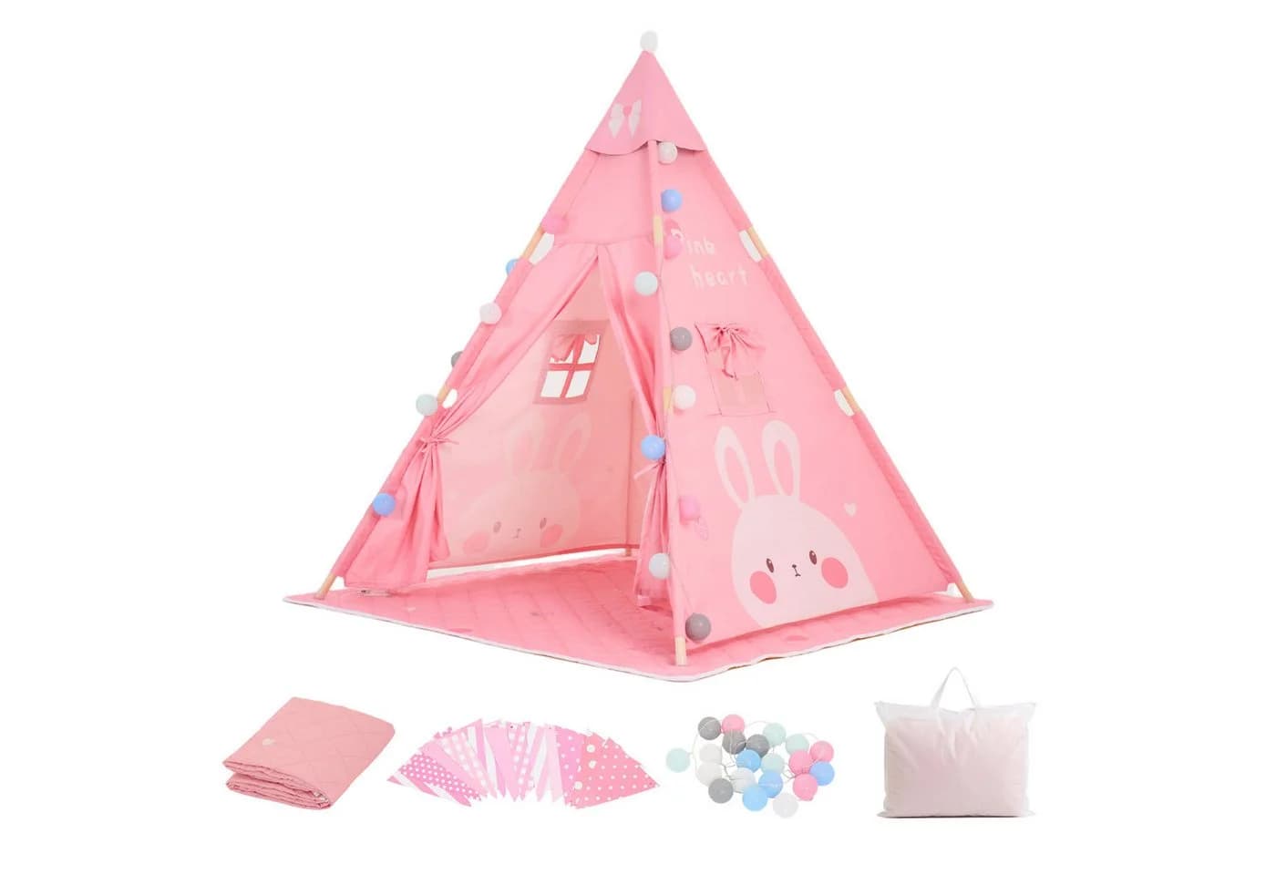 SEHAUSEU Spielzelt Tipi-Zelt Kinderzelt mit Bodenmatte Rosa/Blau - Bild 2