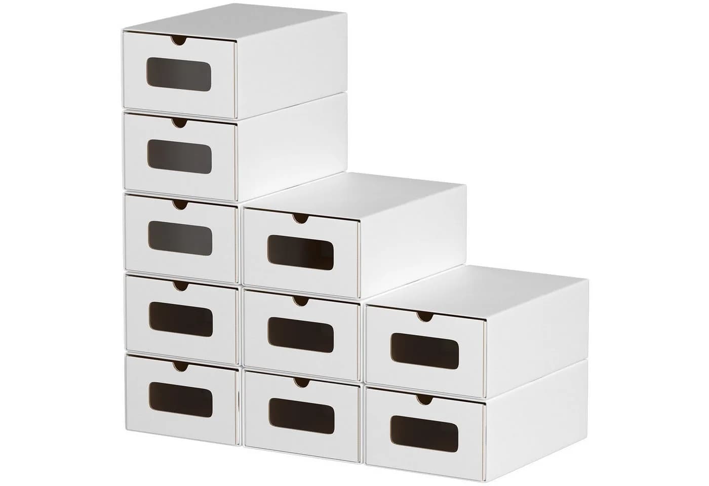 Clanmacy Schuhbox 10er Set Weiß Stapelbar mit Sichtfenster - Bild 2