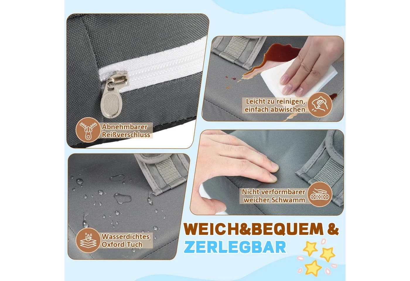 Clanmacy Sitzkissen Sitzerhöhung Stuhl Tragbar Hochstuhl Reisehochstuhl Sitzkissen Kinder Grau - Bild 5