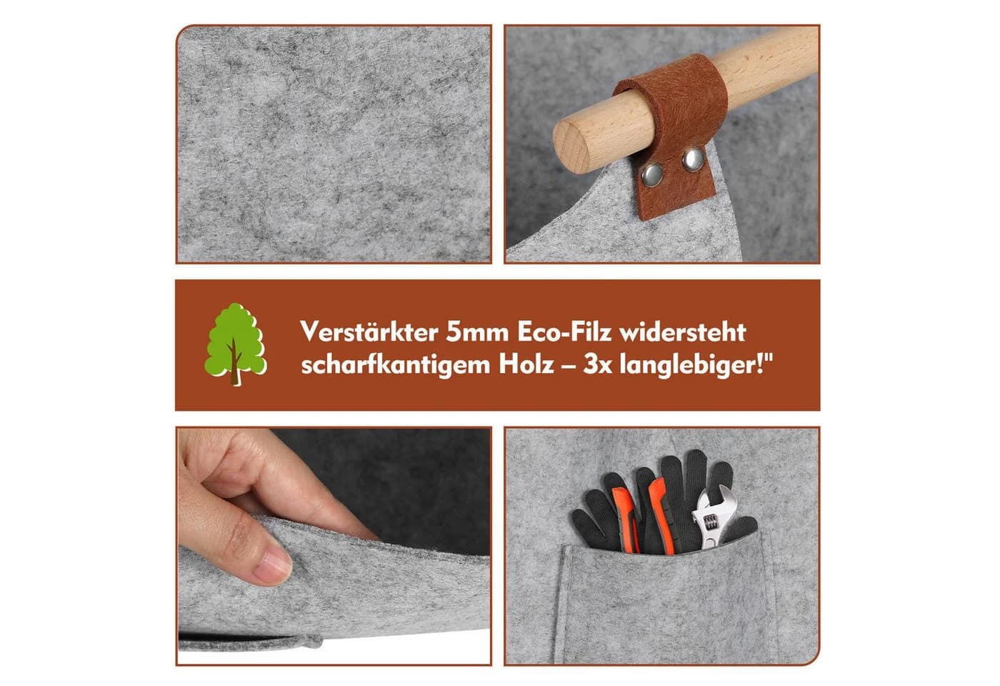 Clanmacy Filzkorb Aufbewahrungskorb mit Holzgriffen 5mm Hellgrau - Bild 5