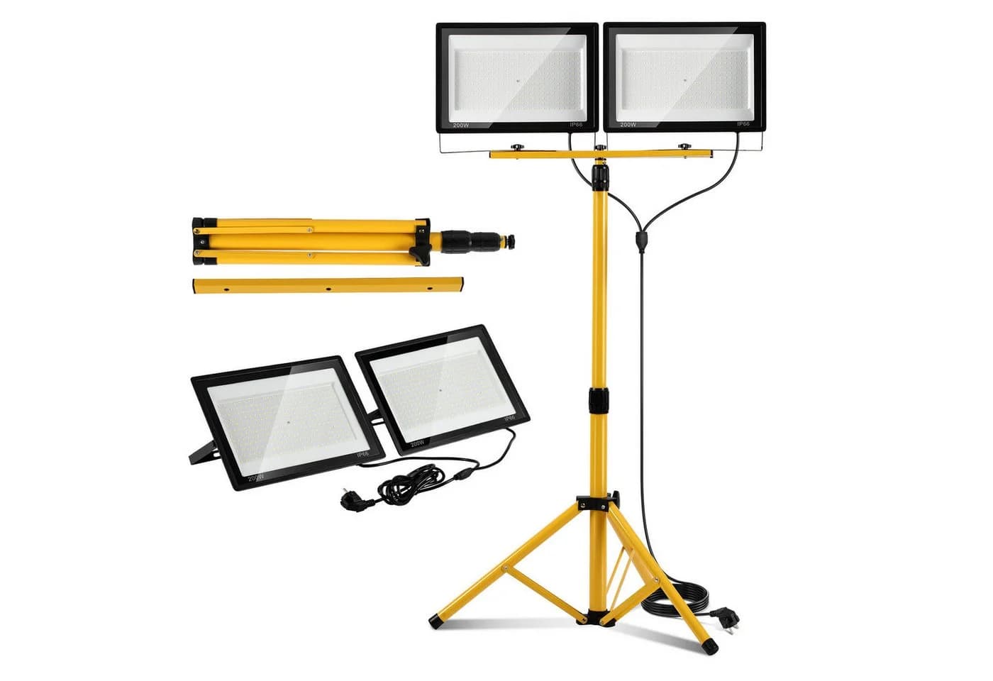 Clanmacy LED Flutlichtstrahler 200W mit Stativ IP66 Schwarz/Gelb - Bild 2