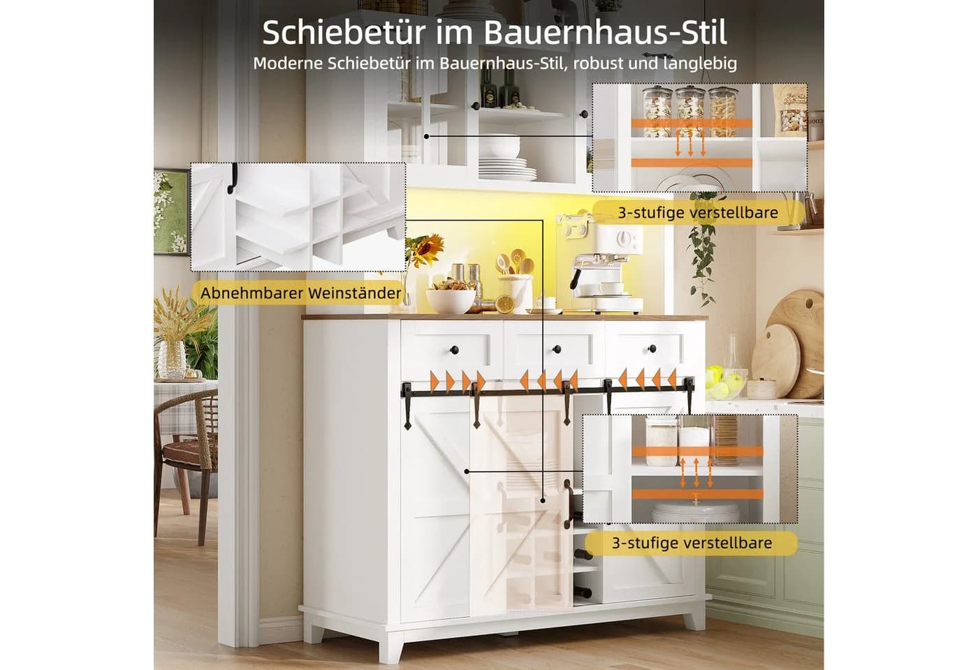 i@home Hochschrank Küchenschrank LED-Beleuchtung Schwarz/Weiß - Bild 3