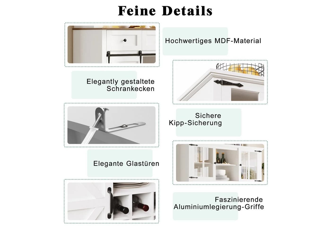 i@home Hochschrank Küchenschrank LED-Beleuchtung Schwarz/Weiß - Bild 4