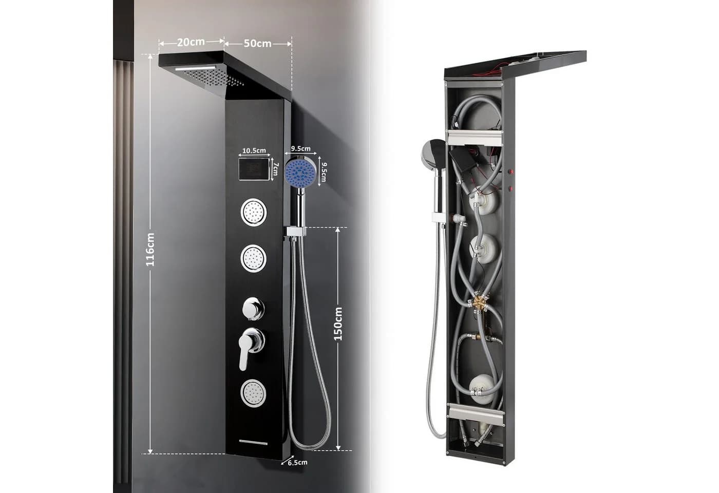 Clanmacy Duschsystem Duschpaneel Edelstahl 5 Funktionen LED