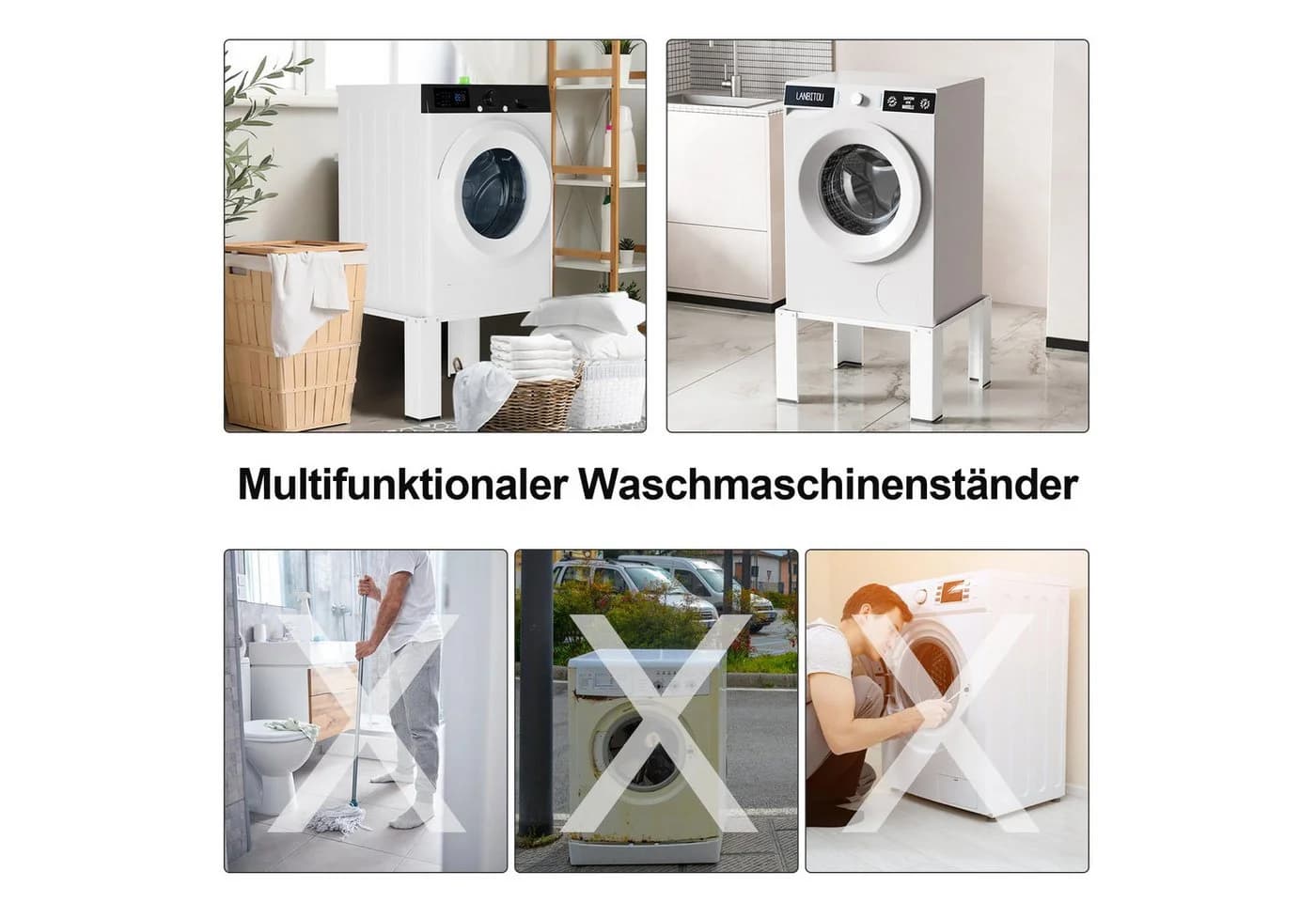 Clanmacy Waschmaschinenuntergestell Weiß Stahl 100kg Tragfähigkeit - Bild 4