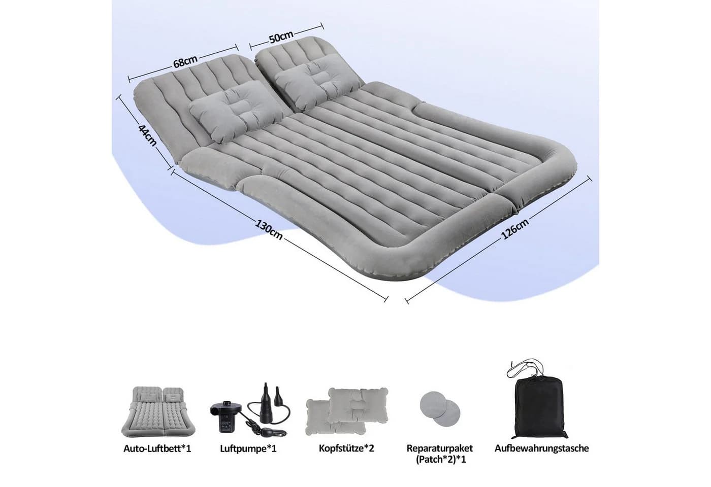 Clanmacy Luftbett Auto Luftbett Aufblasbare mit 12V Pumpe 178 x 126 x 13cm grau