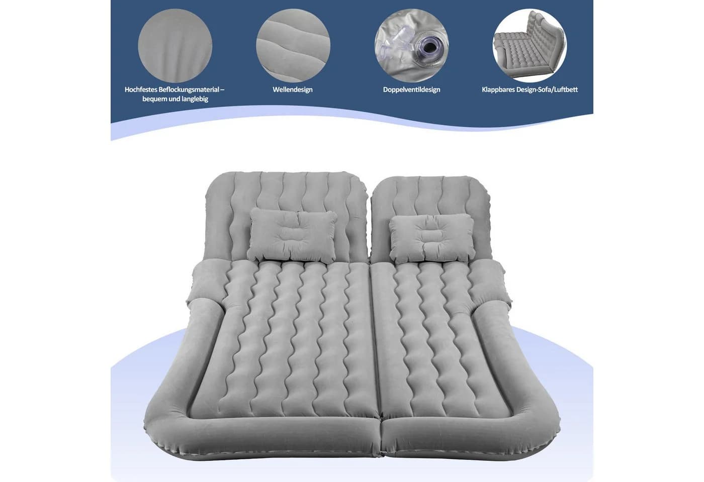Clanmacy Luftbett Auto Luftbett Aufblasbare mit 12V Pumpe 178 x 126 x 13cm grau - Bild 5