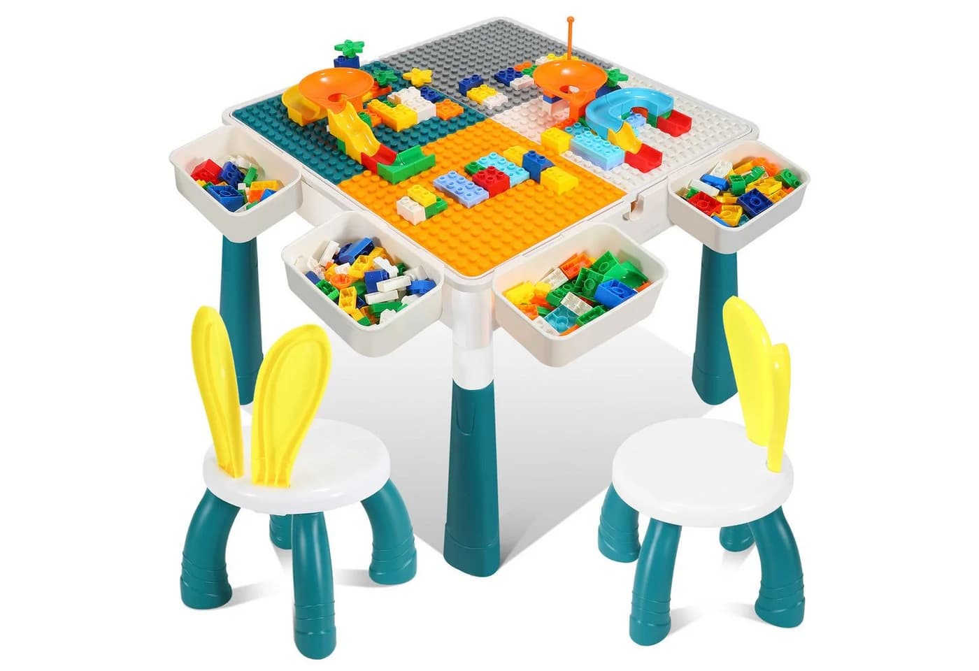 Clanmacy Kindersitzgruppe 7-in-1 Multifunktions-Tisch mit 251 Bausteinen Bunt - Bild 2