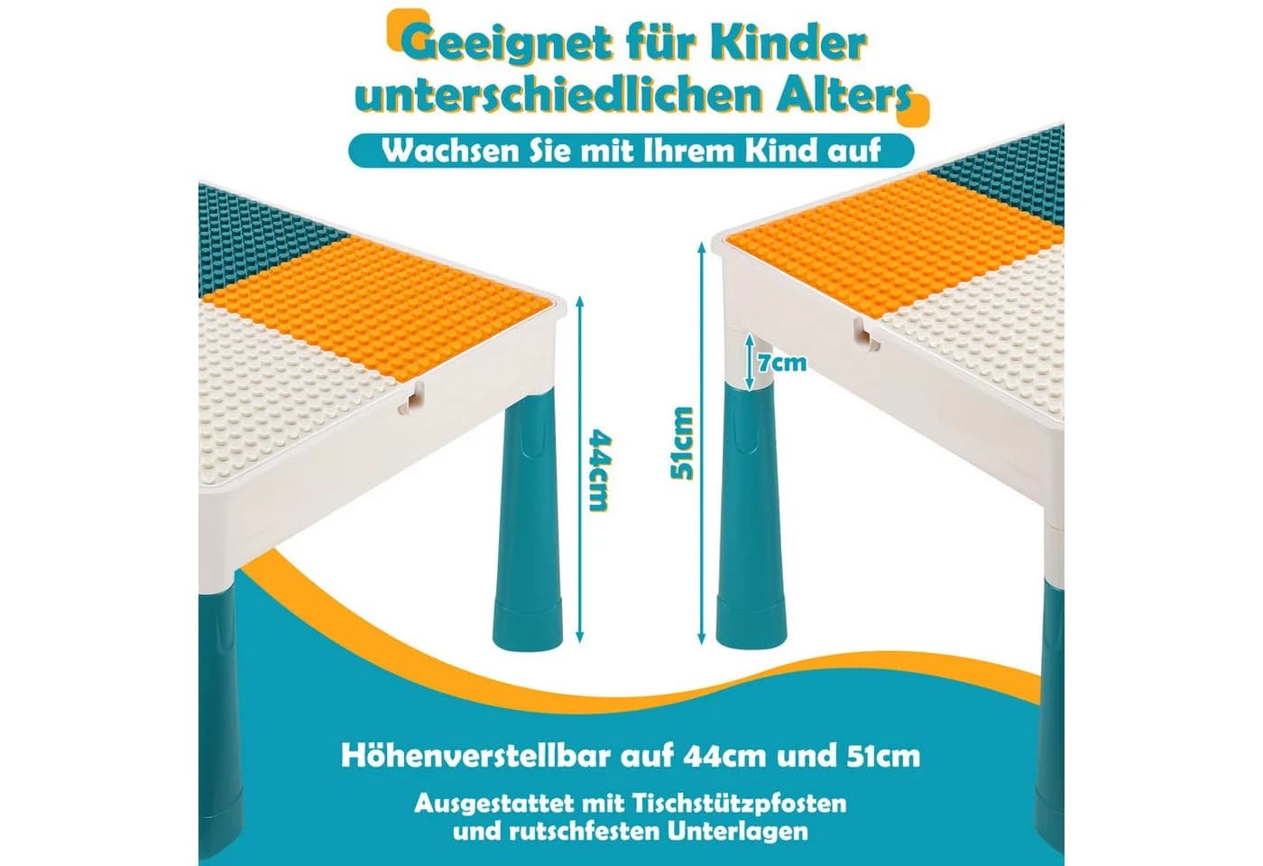 Clanmacy Kindersitzgruppe 7-in-1 Multifunktions-Tisch mit 251 Bausteinen Bunt - Bild 3