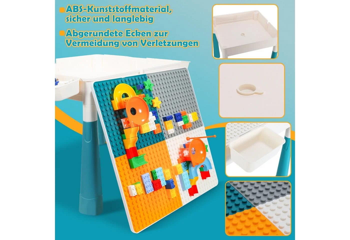 Clanmacy Kindersitzgruppe 7-in-1 Multifunktions-Tisch mit 251 Bausteinen Bunt - Bild 4