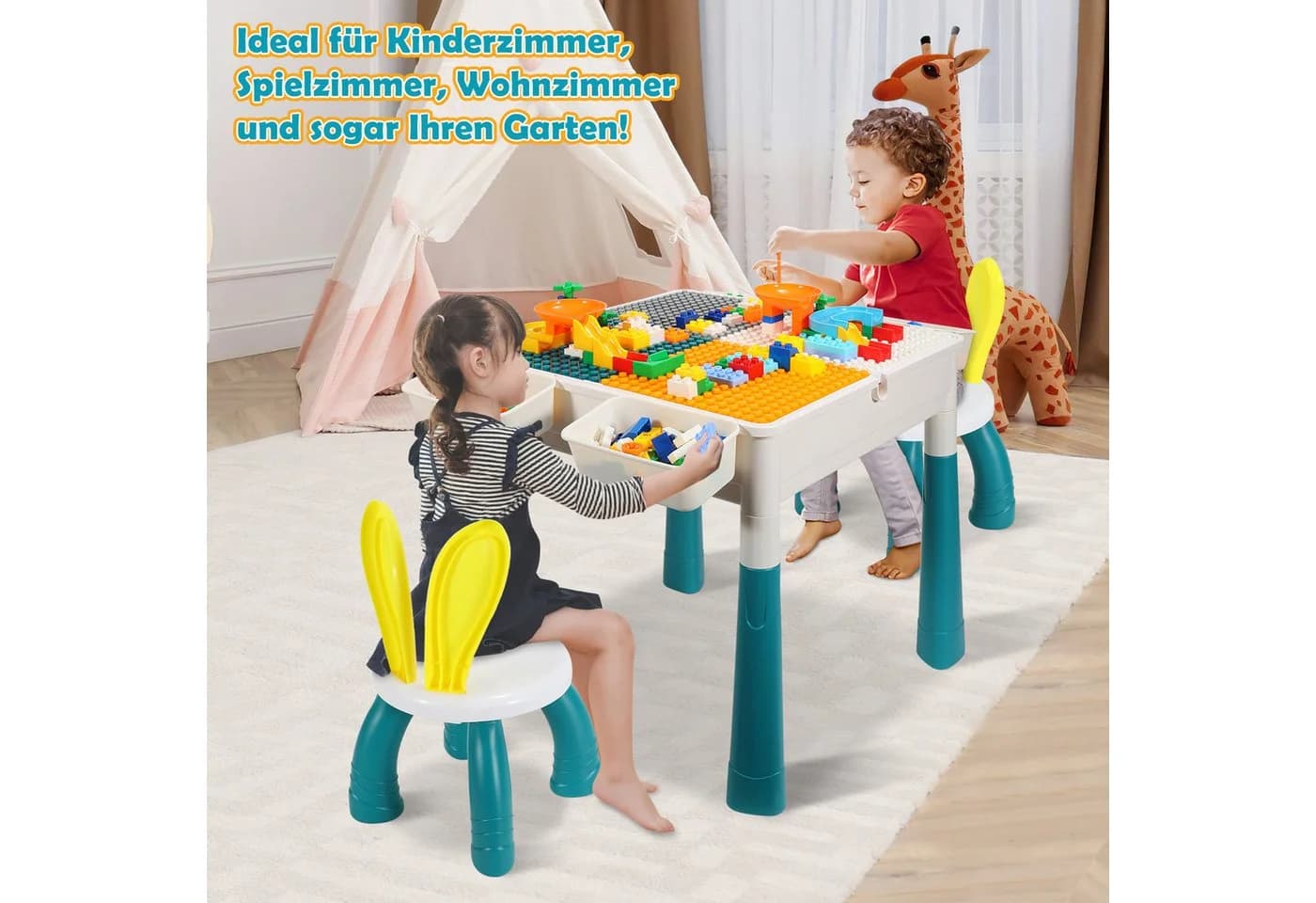 Clanmacy Kindersitzgruppe 7-in-1 Multifunktions-Tisch mit 251 Bausteinen Bunt - Bild 5