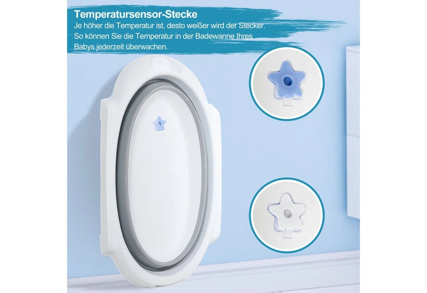 Clanmacy Faltbare Babybadewanne mit Ständer & Temperaturanzeige - Bild 5