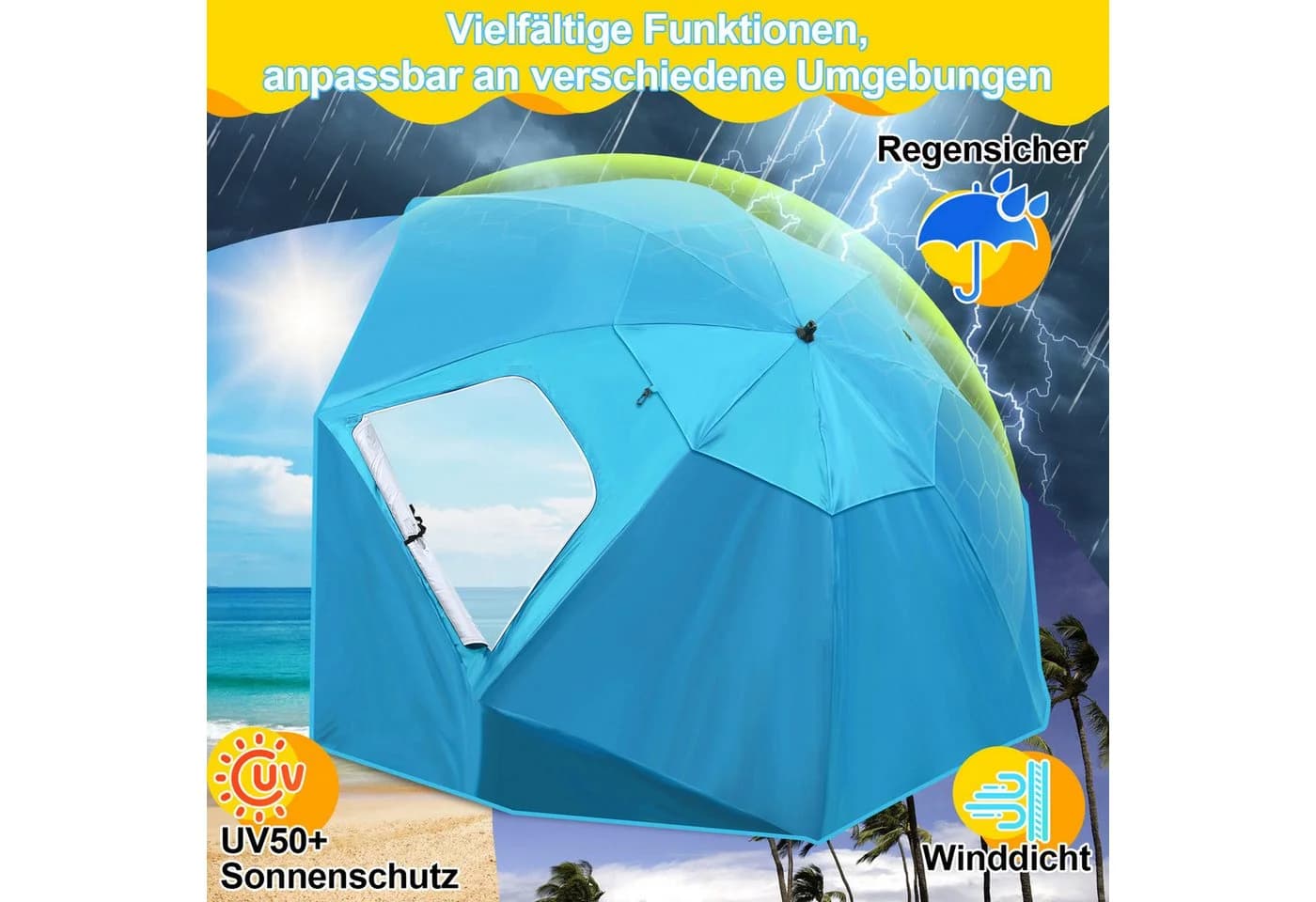 Clanmacy Sonnenschirm Strandschirm UV50+ Blau Pop-up - Bild 3