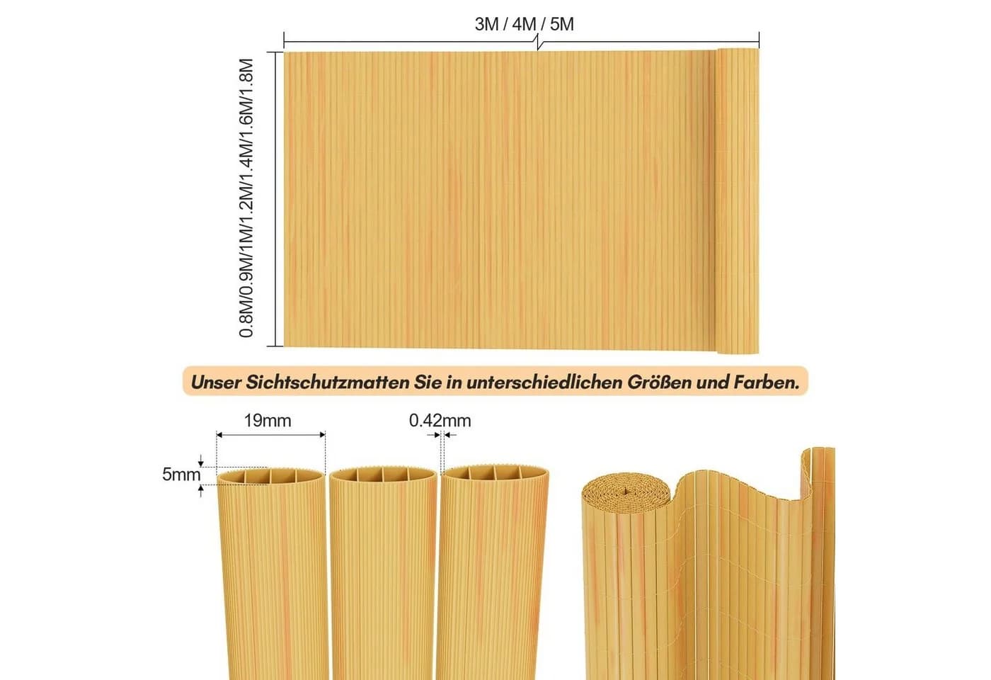 Clanmacy PVC Sichtschutzmatte UV-beständig Wasserdicht Balkonsichtschutz - Bild 3