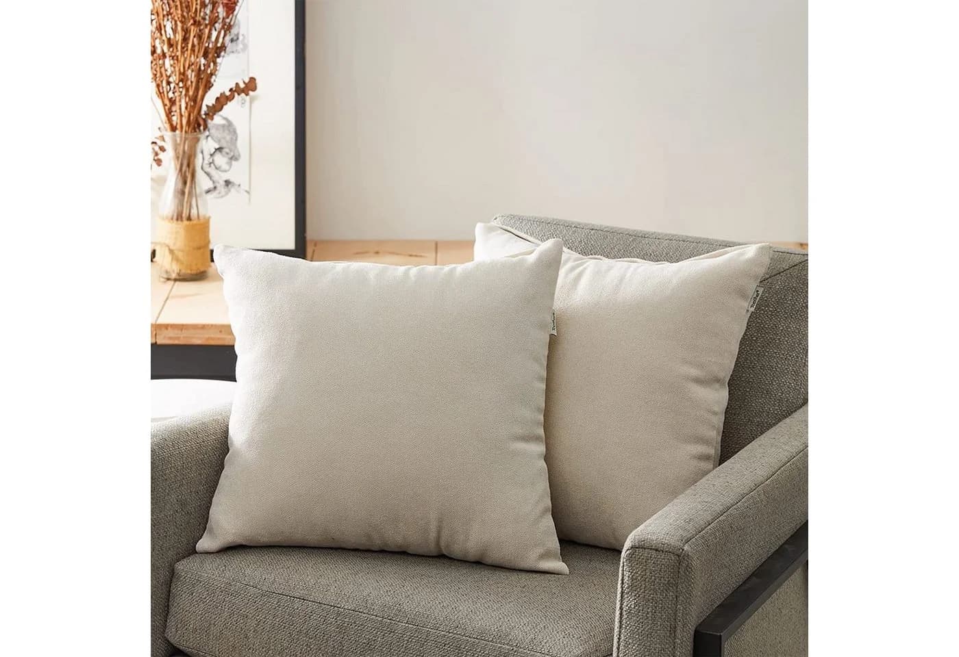 Interior by Hakito Dekokissen 2er Set Beige Polyester Kissenbezug mit Füllung