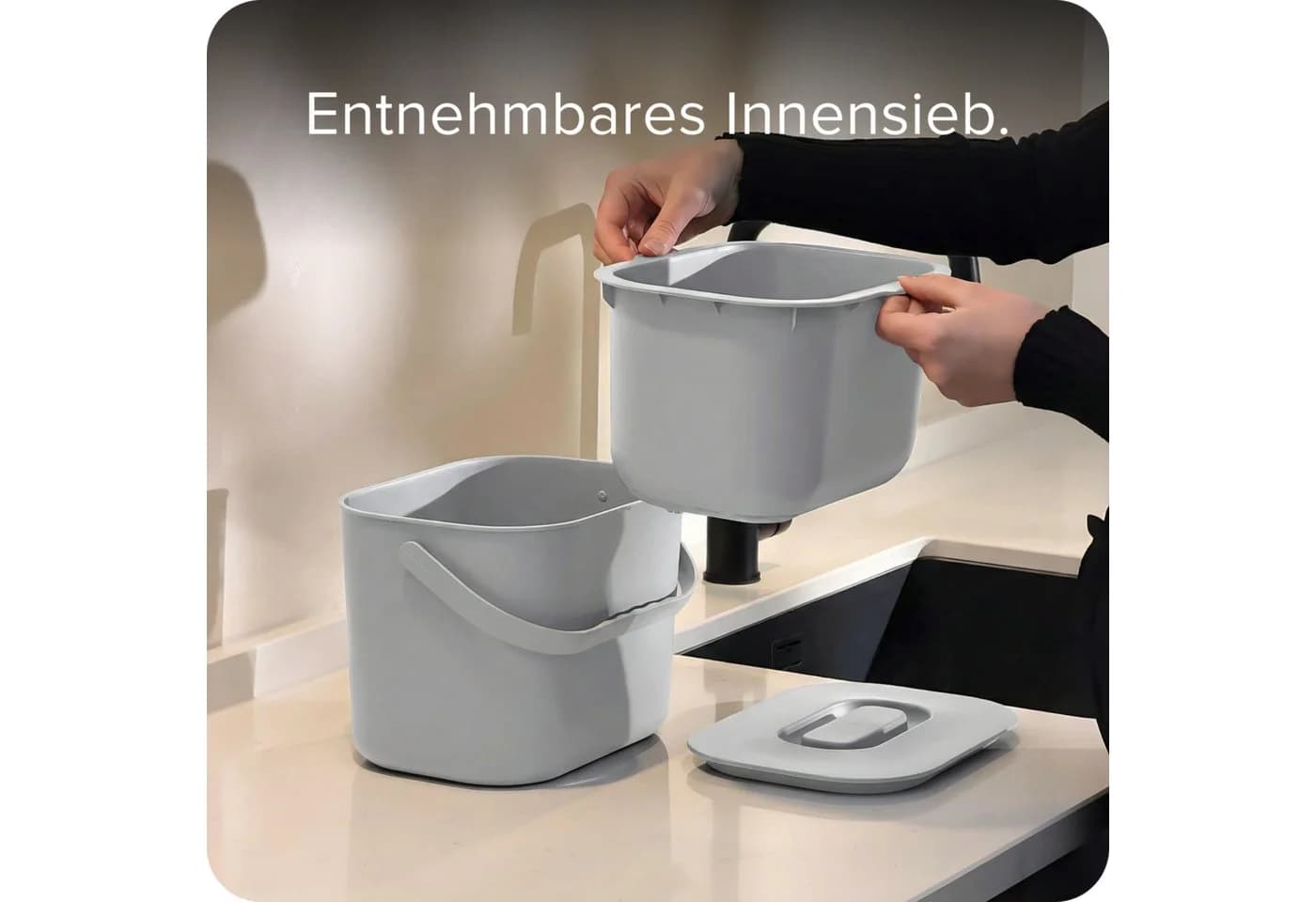 blackswedenhome Biomülleimer Küche 7L Schwarz mit Innensieb - Bild 3