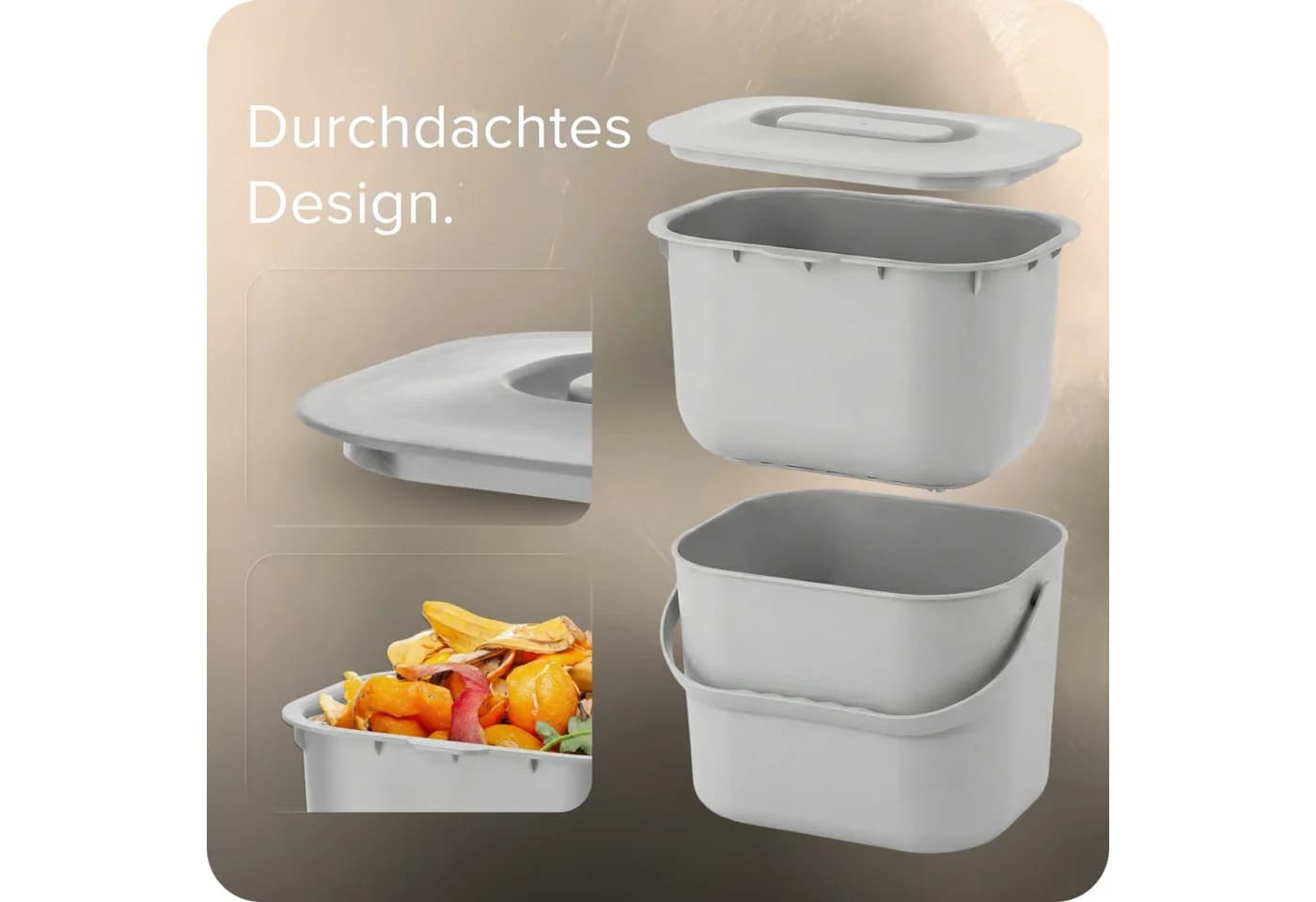 blackswedenhome Biomülleimer Küche 7L Schwarz mit Innensieb - Bild 4