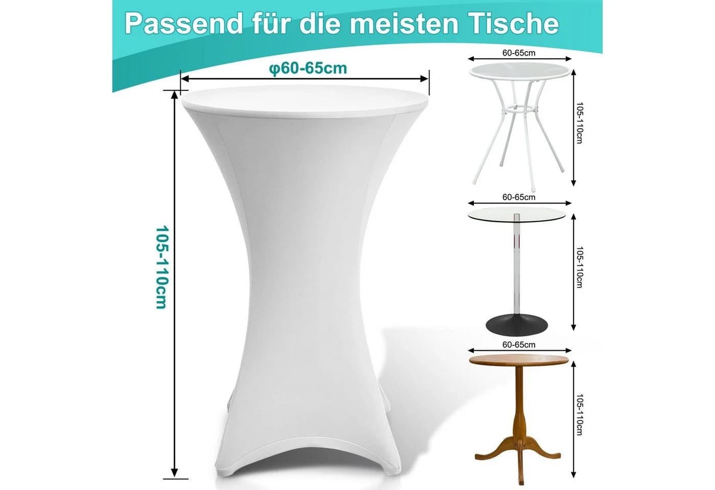 Clanmacy Stehtischhussen 5er Stretch Tischhussen Ø60-80cm Weiß