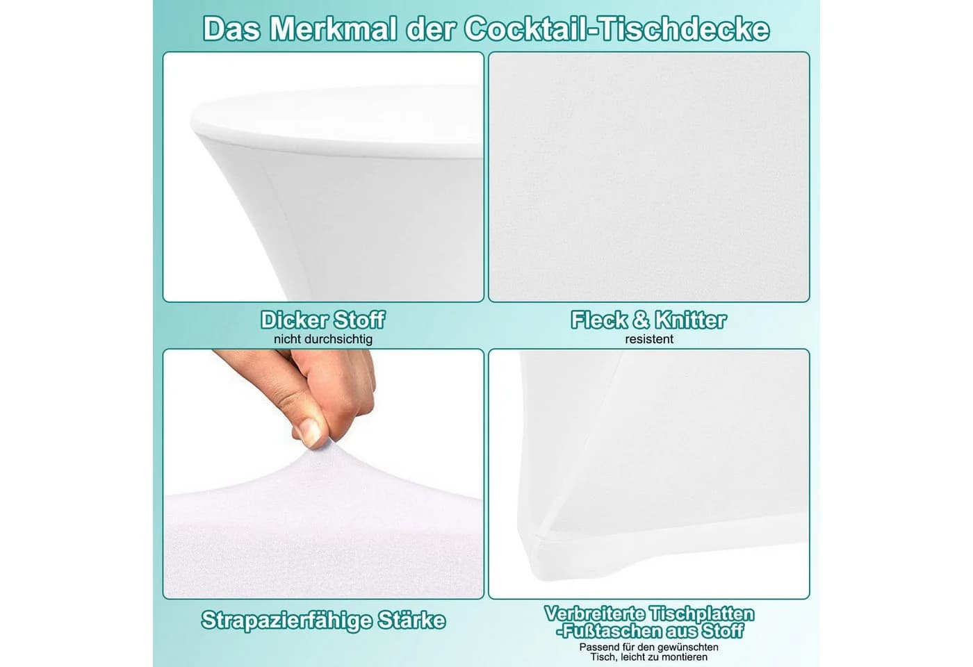 Clanmacy Stehtischhussen 5er Stretch Tischhussen Ø60-80cm Weiß - Bild 3