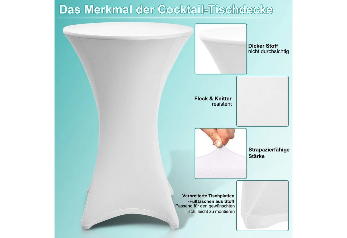 Clanmacy Stehtischhussen 5er Stretch Tischhussen Ø60-80cm Weiß - Bild 5