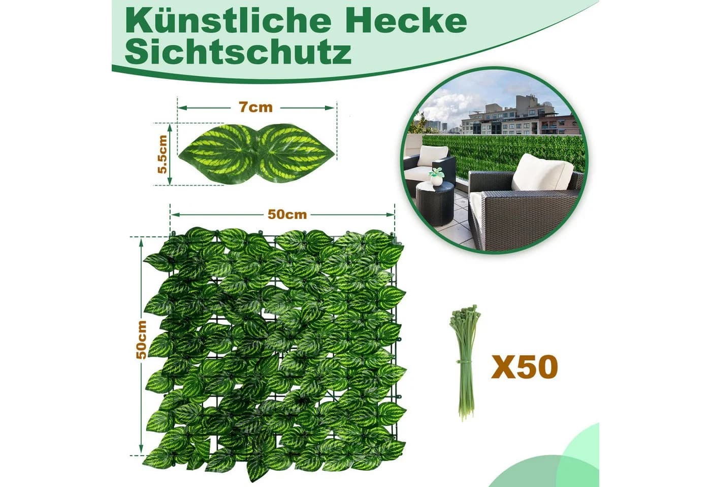 Clanmacy Balkonsichtschutz Grün 1x3m Efeu-Design