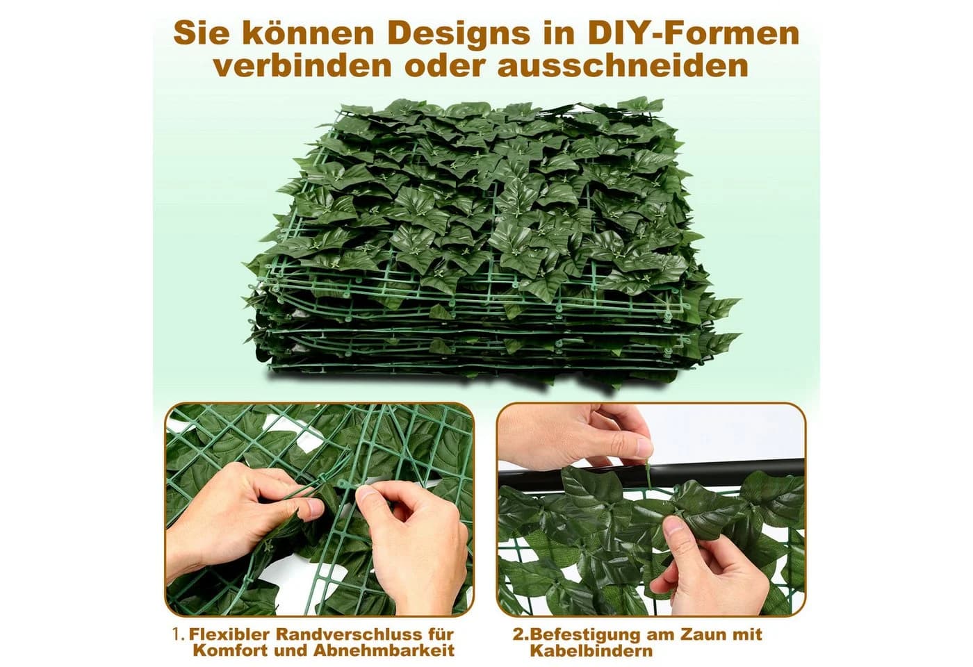 Clanmacy Balkonsichtschutz Grün 3m Efeu-Hecke - Bild 3
