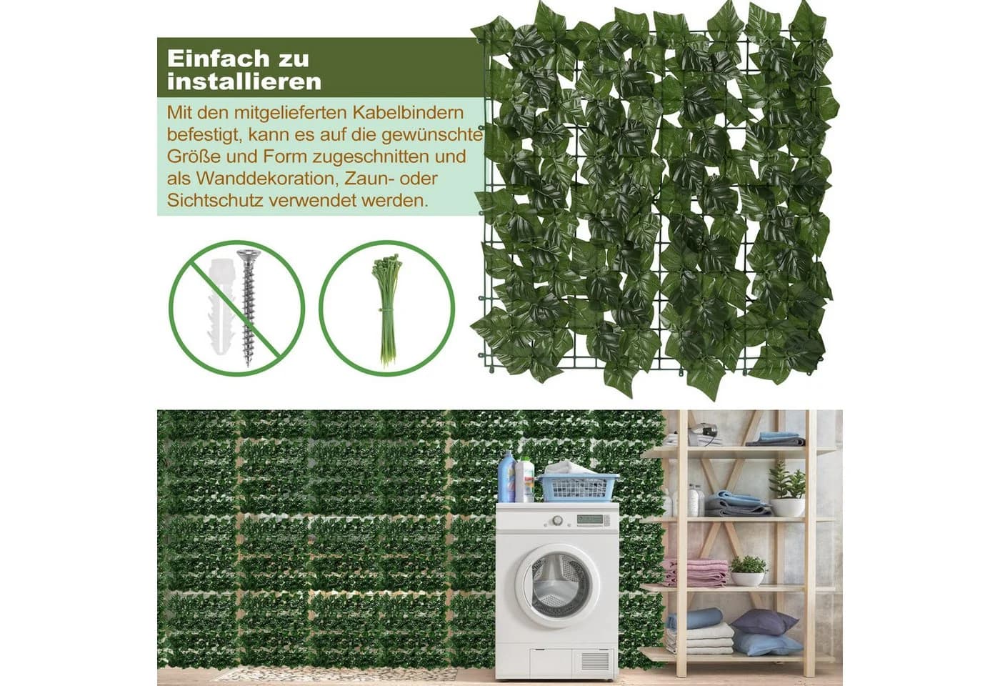 Clanmacy Balkonsichtschutz Grün 3m Efeu-Hecke - Bild 5
